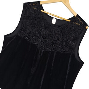 Vintage Women's Velvet Boho Embroidered Swing Top Sz 22/24 XL Sleeveless Black